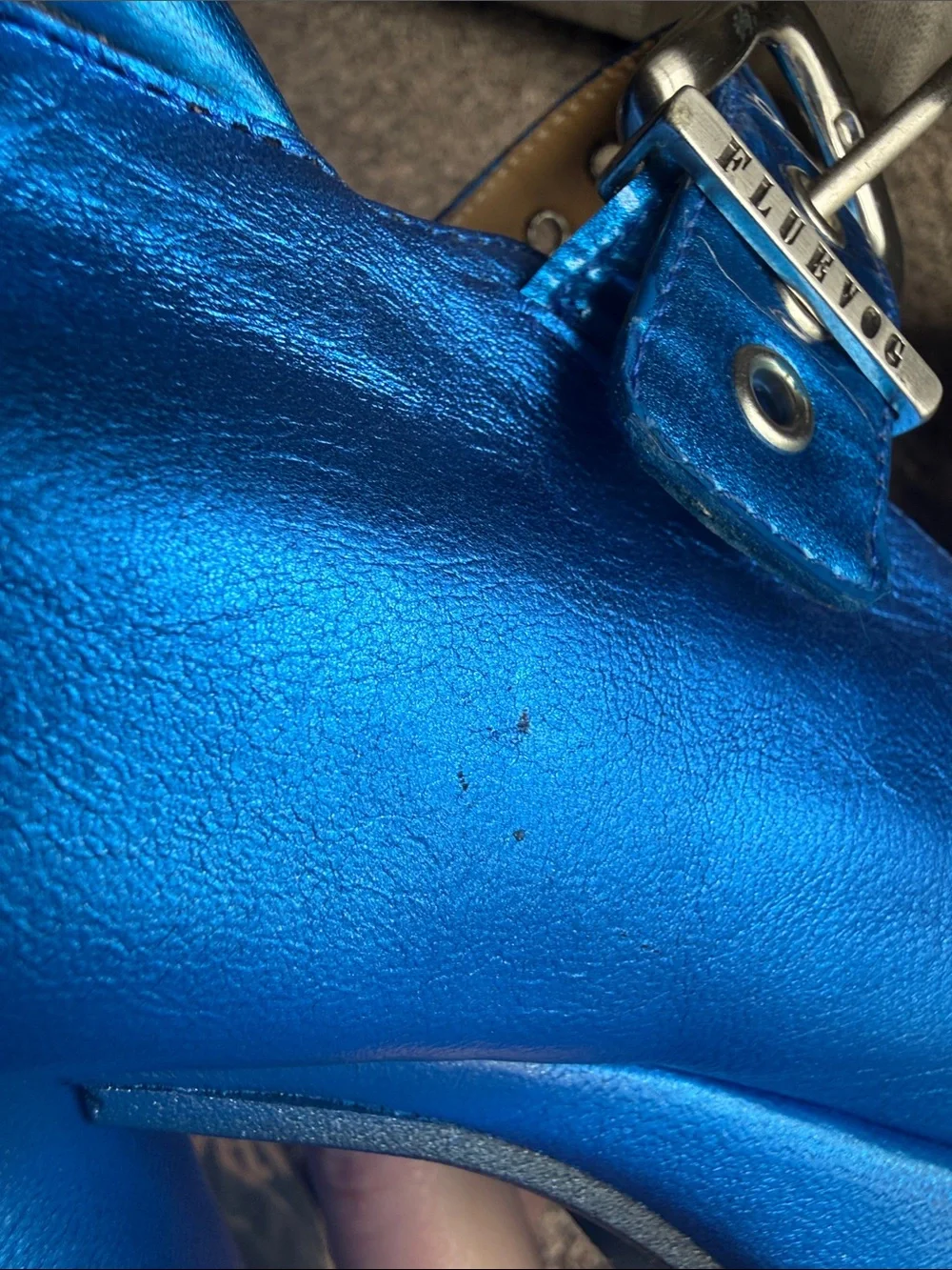 John Fluevog Superfly Kool in Metallic Blue Platform Maryjane Shoes